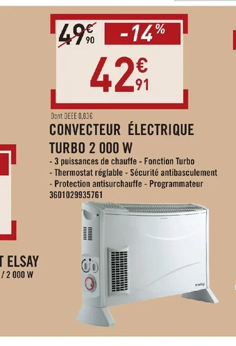 E.Leclerc CONVECTEUR ÉLECTRIQUE TURBO 2 000 W offre