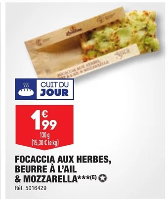 ALDI FOCACCIA AUX HERBES, BEURRE À L'AIL & MOZZARELLA offre