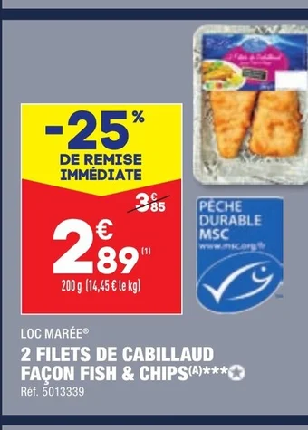 ALDI 2 FILETS DE CABILLAUD FAÇON FISH & CHIPS offre