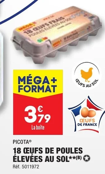 ALDI 18 ŒUFS DE POULES ÉLEVÉES AU SOL offre