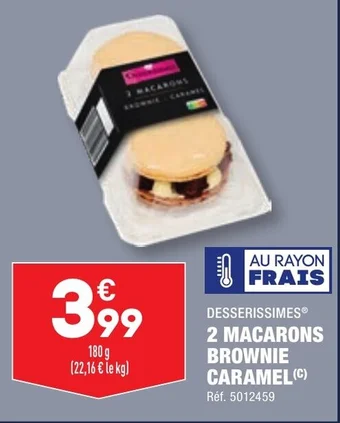 ALDI 2 MACARONS BROWNIE CARAMEL offre