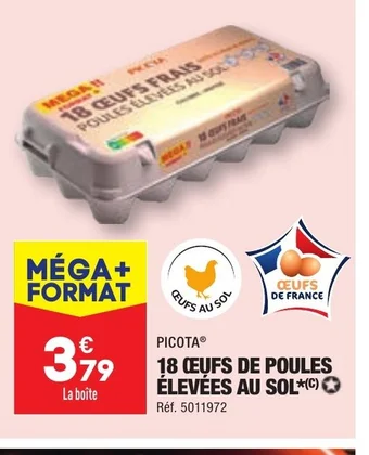 ALDI 18 CEUFS DE POULES ÉLEVÉES AU SOL offre