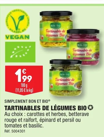 ALDI TARTINABLES DE LÉGUMES BIO offre