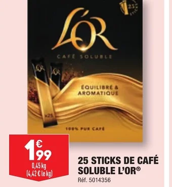 ALDI 25 STICKS DE CAFÉ SOLUBLE L'OR offre