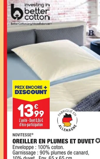 ALDI OREILLER EN PLUMES ET DUVET offre