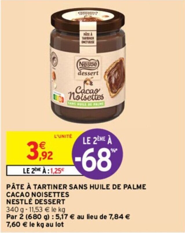 Promo PÂTE À TARTINER SANS HUILE DE PALME CACAO NOISETTES NESTLÉ