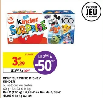 Intermarché OEUF SURPRISE DISNEY KINDER offre
