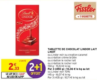 Intermarché TABLETTE DE CHOCOLAT LINDOR LAIT LINDT offre