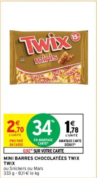 Intermarché MINI BARRES CHOCOLATÉES TWIX TWIX offre
