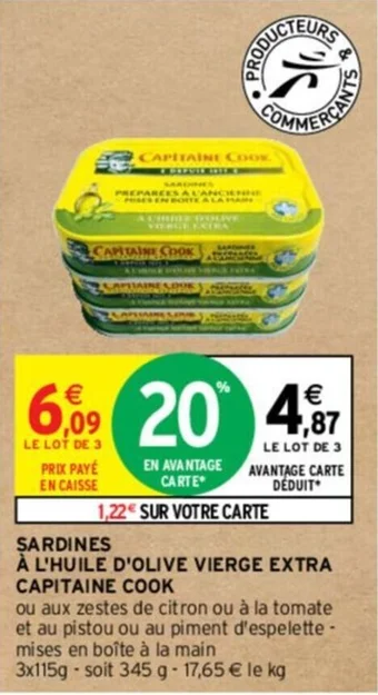 Intermarché SARDINES À L'HUILE D'OLIVE VIERGE EXTRA CAPITAINE COOK offre