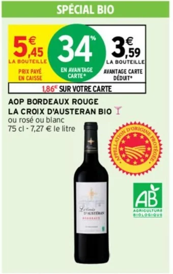 Intermarché AOP CÔTES DU RHÔNE VILLAGES ROUGE ROAIX TERROIR DARONTON 75 cl offre