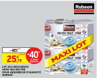 Intermarché LOT 2X4 RECHARGES AERO 360 NEUTRE POUR ABSORBEUR D'HUMIDITÉ RUBSON offre