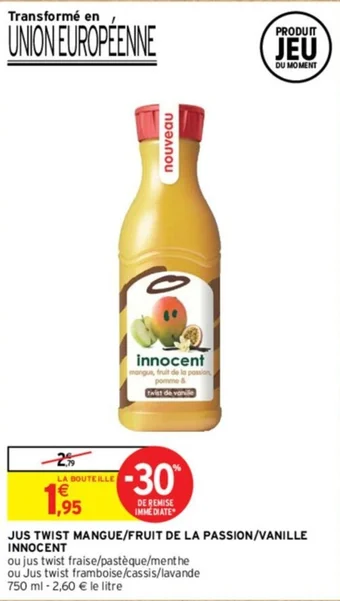 Intermarché JUS TWIST MANGUE/FRUIT DE LA PASSION/VANILLE INNOCENT offre