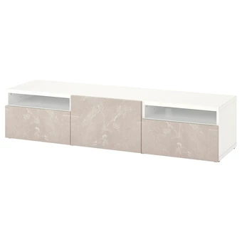 IKEA Bestå banc tv avec tiroirs et porte, blanc/bergsviken beige, 180x42x39 cm offre