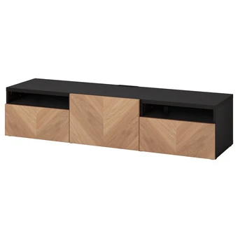 IKEA Bestå banc tv avec tiroirs et porte, brun noir/hedeviken plaqué chêne, 180x42x39 cm offre