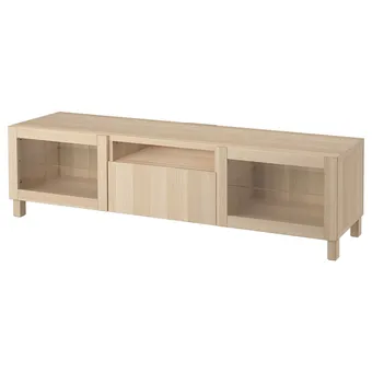 IKEA Bestå banc tv, effet chêne blanchi/lappviken/stubbarp motif chêne blanchi verre transp, 180x42x48 cm offre