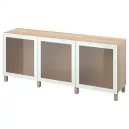IKEA Bestå combinaison rangement portes, effet chêne blanchi glassvik/stubbarp/blanc/vert clair verre givré, 180x42x74 cm offre