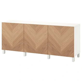 IKEA Bestå combinaison rangement portes, blanc/hedeviken/stubbarp plaqué chêne, 180x42x74 cm offre