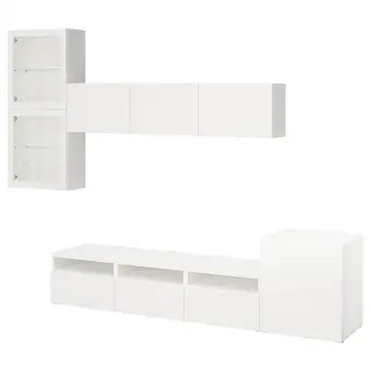 IKEA Bestå rangement tv/vitrines, blanc/lappviken blanc verre transparent, 300x42x211 cm offre