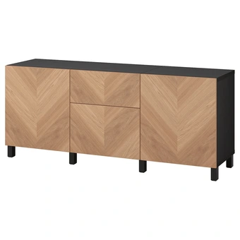 IKEA Bestå combinaison rangement tiroirs, brun noir/hedeviken/stubbarp plaqué chêne, 180x42x74 cm offre
