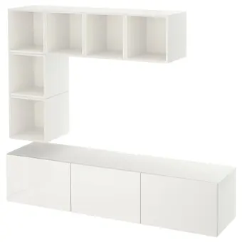 IKEA Bestå / eket combinaison meuble tv, blanc/selsviken brillant/blanc, 180x42x185 cm offre