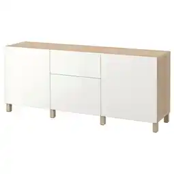 Bestå combinaison rangement tiroirs, effet chêne blanchi/selsviken/stubbarp brillant/blanc, 180x42x74 cm