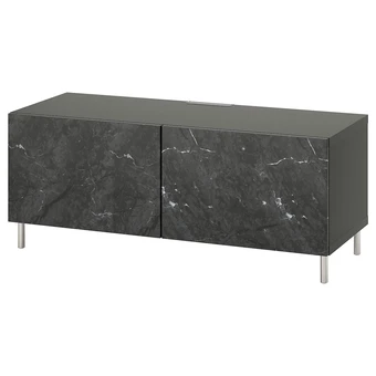 IKEA Bestå banc tv avec portes, gris foncé/bergsviken/ösarp noir, 120x42x48 cm offre