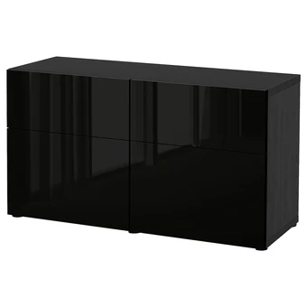 IKEA Bestå combi rangement portes/tiroirs, brun noir/selsviken brillant/noir, 120x42x65 cm offre