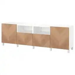 IKEA Bestå banc tv avec portes et tiroirs, blanc/hedeviken/stubbarp plaqué chêne, 240x42x74 cm offre