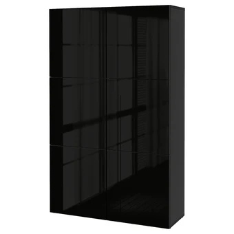 IKEA Bestå combinaison rangement portes, brun noir/selsviken brillant/noir, 120x42x193 cm offre