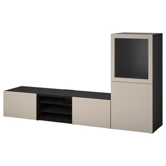 IKEA Bestå rangement tv/vitrines, brun noir sindvik/lappviken gris clair/beige, 240x42x129 cm offre