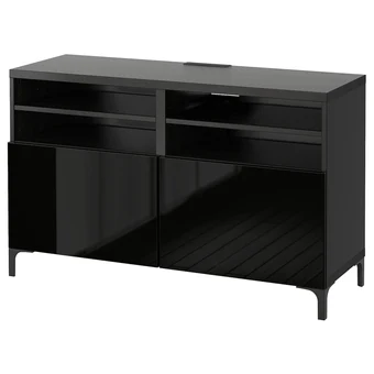 Bestå banc tv avec portes, brun noir/selsviken/nannarp brillant/noir, 120x42x74 cm