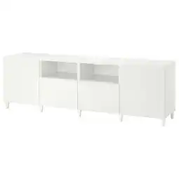 IKEA Bestå banc tv avec portes et tiroirs, blanc/sutterviken/kabbarp blanc, 240x42x74 cm offre