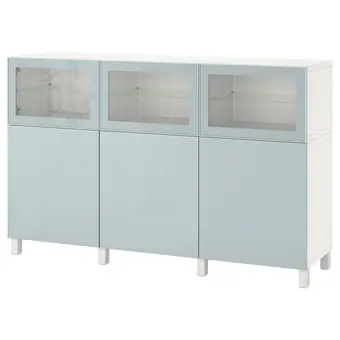 IKEA Bestå combinaison rangement portes, blanc selsviken/brillant bleu gris clair, 180x42x112 cm offre