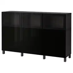 IKEA Bestå combinaison rangement portes, brun noir selsviken/glassvik brillant/noir verre transparent, 180x42x112 cm offre
