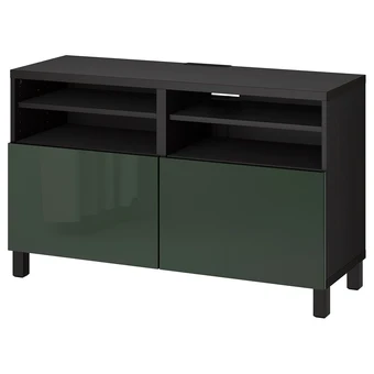 IKEA Bestå banc tv avec portes, brun noir/selsviken/stubbarp vert olive foncé, 120x42x74 cm offre