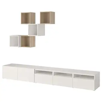 IKEA Bestå / eket combinaison rangement tv, blanc/effet chêne blanchi, 300x42x210 cm offre