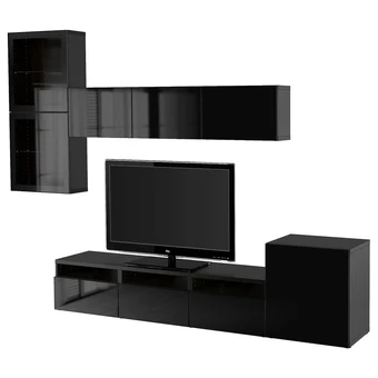 IKEA Bestå rangement tv/vitrines, brun noir/selsviken brillant/noir verre transparent, 300x42x211 cm offre