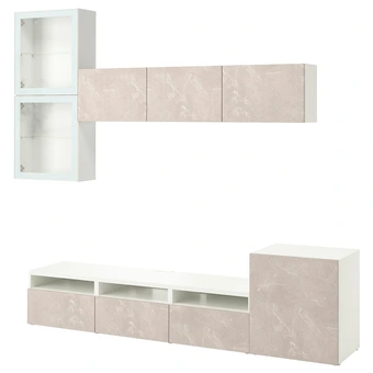IKEA Bestå rangement tv/vitrines, blanc glassvik/bergsviken beige, 300x42x211 cm offre