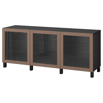 IKEA Bestå combinaison rangement portes, brun noir sindvik/stubbarp/gris brun clair verre transparent, 180x42x74 cm offre