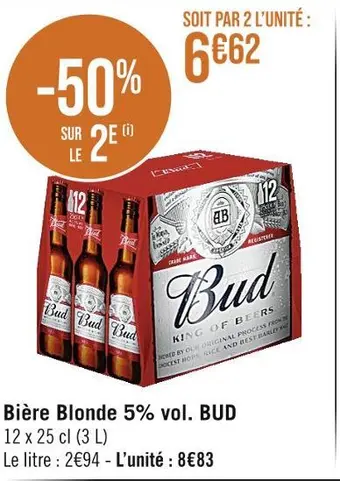Casino Supermarchés Bud bière blonde 5% vol offre