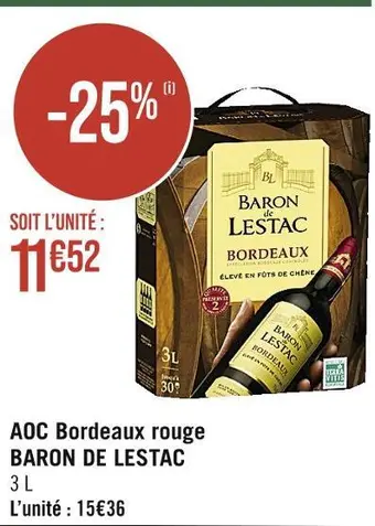 Casino Supermarchés Baron de lestac aoc bordeaux rouge offre