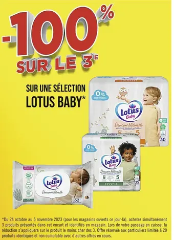 Lotus baby -100% sur le 3e sur une sélection lotus baby