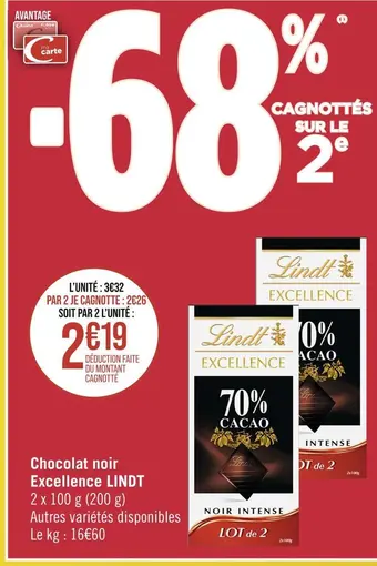 Casino Supermarchés Lindt chocolat noir excellence offre