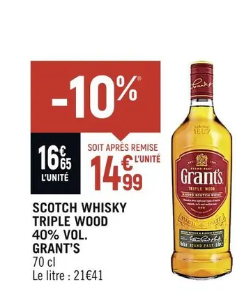 Spar Grant’s scotch whisky triple wood 40% vol offre