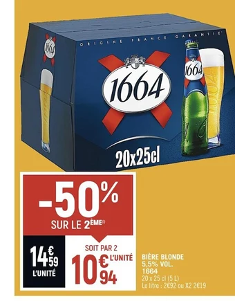 Spar 1664 bière blonde 5,5% vol offre