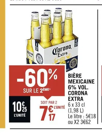 Spar Corona bière mexicaine 6% vol.extra offre