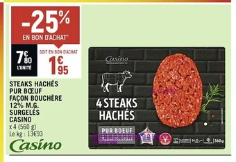 Spar Casino steaks hachés pur bœuf façon bouchère 12% m.g. surgelés offre