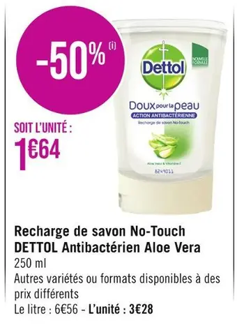 Dettol recharge de savon no-touch antibactérien aloe vera