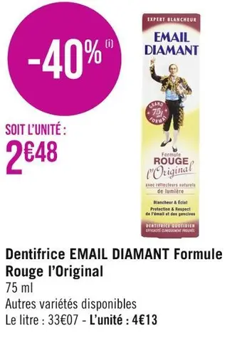 Email diamant dentifrice formule rouge lâoriginal